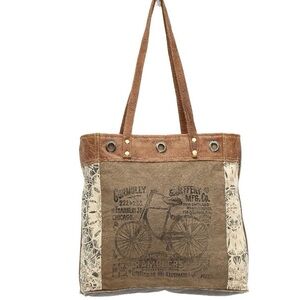 MYRA Canvas Tote Bag Leather Myra Bags Tote Bags Upcycled Bag Utility Tote. NWT